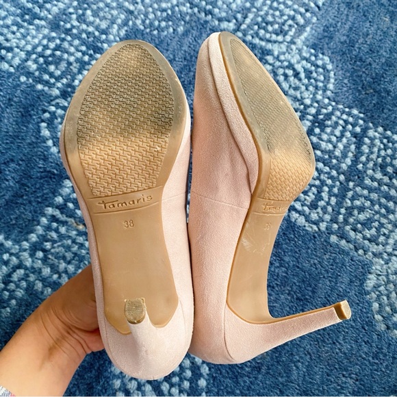 🌸 TAMARIS BLUSH FAUX SUEDE HEELED PUMPS! - Picture 6 of 9